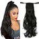 iLUU Hair 20" 90g Womens Synthetic Long Curly Ribbon Tie Up Ponytails Hairpiece Clip in on Hair Extensions #1B Natural Black Wavy Heat-resisting Ponytail Extension for Party Daily Use