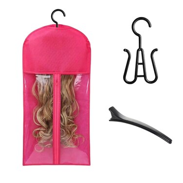 Hair Extension Holder Wig Bag with Hanger Wig Storage Portable Wig Bags Storage Style Hair Travel Hair Extensions Bag for Multiple Wigs Hair Extensions, Wigs &amp; Accessories (rose red)