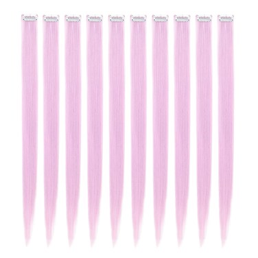 OneDor 23 Inch Colored Party Highlights Straight Hair Clip Extensions. Heat-Resistant Synthetic Hair Extensions in Multiple Colors (10 Pcs Light Purple)