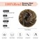 Flufymooz Messy Bun Hair Piece, 100% Real Human Hair Tousled Updo Extension Natural Curly Messy Bun with Elastic Band Hair Bun Hair Piece Ponytail Extensions for Women?Medium Brown with Highlights?