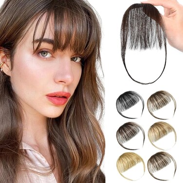 Clip in Bangs Remy Human Hair Extensions Front Fringe French Bangs with Temples Hairpiece Dark Brown
