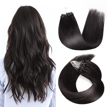 SUYYA Microlink Hair Extensions Human Hair Off Black Micro Loop Hair Extensions Real Human Hair Straight Micro Links Hair Extensions 50 Strands 50g/Pack for Women(18 inch #B Natural Black)