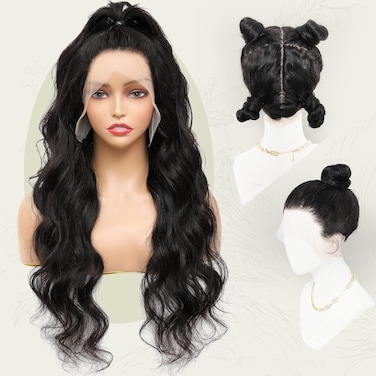 Full Lace Human Hair Wigs 2.0 Body Wave Full Lace Wig Human Hair 100% Remy virgin Hair 180% Density Pre-Plucked With Invisible Knots(Nature Black,26 inches)【FULL LACE WIGS STORE】