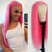 QD-Tizer Pink Synthetic Hair Wigs Natural Red Pink Mixed Long Straight Hair Heat Resistant Synthetic Wigs for Fashion Women