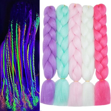 Colorful Jumbo Braiding Hair Pre Stretched Glow in the Dark Hair 24inch 5Pcs Luminous Colored Braiding Hair