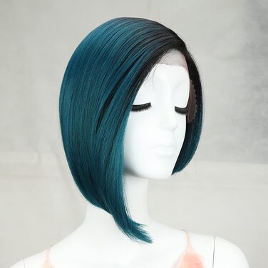 Bob Lace Front Wigs for Women Asymmetrical Bob Wigs Side Part Bob Lace Wig Ombre Dark Green Blunt Cut Heat Resistant Hair for Daily Use