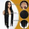 36" Super Long Black Wig Long Light Yaki Straight Synthetic Lace Front Wig for Women T Part Wig 150% Density Natural Black Heat Resistant Fiber Hair