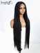 36" Super Long Black Wig Long Light Yaki Straight Synthetic Lace Front Wig for Women T Part Wig 150% Density Natural Black Heat Resistant Fiber Hair