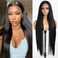 36" Super Long Black Wig Long Light Yaki Straight Synthetic Lace Front Wig for Women T Part Wig 150% Density Natural Black Heat Resistant Fiber Hair