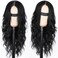 Long Black Lace Wig for Women 26 Inch Wavy Curly Synthetic Wig T-Part Lace Hairline Natural Looking Heat Resistant Fiber for Daily Party Cosplay Use