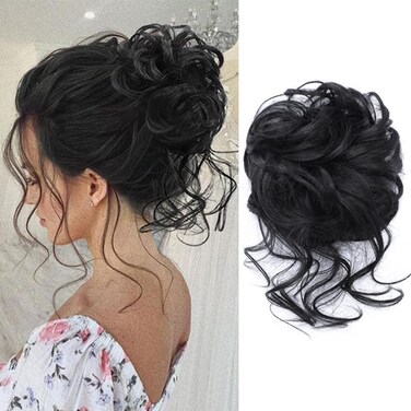 KETHBE Messy Bun Hair Piece Tousled Updo Hair Buns Extension Elastic Hair Band Hair Pieces Curly Hair Bun Scrunchie For Women (Black)