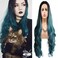Ombre Blue Green Mermaid Wigs for Women Girls Best Pastel Black Green Wavy Natural Hairline Side Part Dark Roots 2Tone Handmade Synthetic Lace Front Wigs Soft Glueless Hair Replacement Wigs 24 Inch
