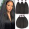 UNice Yaki Kinky Straight Human Hair Weave 3 Bundles 100% Unprocessed Mongolian Virgin Human Hair Weft Sew in Human Hair Extensions Natural Color 18 18 18 inch
