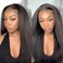 22 Inch Kinky Straight Human Hair Wigs Yaki Straight Lace Front Human Hair Wigs, 180 Density Brazilian Kinky Straight Wigs for Black Women Natural Color