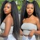 Kinky Straight Human hair Wig 13X4 Kinky Straight Wig Human Hair PrePlucked with Baby Hair 180% Density Yaki Straight Human Hair Wig 18 Inch Brazilian Remy Hair for Women