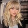 KOME Blonde Wig with Bangs,Ombre Blonde Wavy Wigs for Women,Shoulder Length Curly Synthetic Hair Wig for Party Daily Use 18IN&hellip;