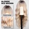 KOME Ombre Blonde Wigs with Bangs,Long Curly Wig for Women,Blonde Long Wavy Wig Synthetic Hair Wig for Party Cosplay Daily Use 24IN