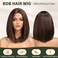 KOME Natural Brown Highlight Short Bob Wigs,Brown Straight Shoulder Length Wigs for Women,Middle Part Heat Resistant Fibre Synthetic Wig Daily Use&hellip;