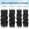 KooKaStyle Clip in Synthetic Hair Extensions Long Wavy 4PCS Thick Hairpieces Black Fiber Double Weft Natural Hair Extensions 20 Inch for Women