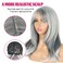 KRSI Grey Layered Synthetic Wigs for White Women, Wig With Bangs Side Part Layered Mixed Silver Grey Wavy Natural Hair Wig for Women Daily Party Gray Wigs(Silver Gray)