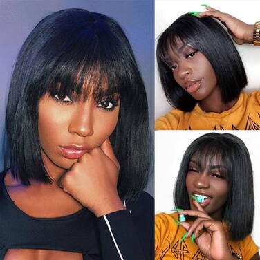 Straight Bob Wig Human Hair 8 Inch Wear and Go 3X1 Lace Front Bob Human Hair Wig with Bangs Short Straight 3x1 HD Lace Frontal Bob Wig Middle Part Lace Frontal Bob wig Pre Plucked Natural black