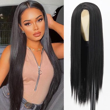 26Inch Long Straight Lace Front Synthetic Hair Wigs Natural Black Glueless 4x1 HD Lace Frontal Synthetic Hair Wigs Natural Heat Resistant Fiber Pre Plucked For Black Women