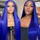 Blue Lace Front Wig Long Straight Navy Blue Synthetic Lace Front Wigs for Fashion Woman Heat Resistant Fiber Hair Glueless Lace Wigs Pre Plucked