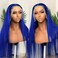 Blue Lace Front Wig Long Straight Navy Blue Synthetic Lace Front Wigs for Fashion Woman Heat Resistant Fiber Hair Glueless Lace Wigs Pre Plucked