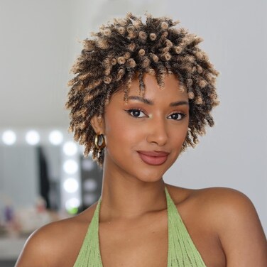 Lady Miranda Short Afro Dreadlock Wig Afro Curly Wig Short Twist Wigs for Black Women and Men Short Curly Braided Twist Dreadlock Wigs (1B/27)