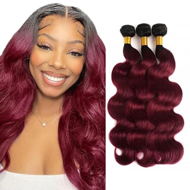 Body Burgundy T1B/99J Human Hair Bundles Unprocessed Brazilian Virgin Hair Bundles Burgundy T1B/99J Human Hair Quick Weave Hair Extension
