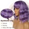 Short Bob Wigs with Bangs for Women Loose Wavy Wig Curly Wavy Shoulder Length Bob Synthetic Cosplay Wig for Girl Colorful Costume Wigs (Violet)