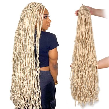 Leeven Blonde Soft Locs 36 Inch New Faux Locs Crochet Hair 7 Packs Pre-looped Extended Natural Wavy Goddess Locs Afro Roots Crochet Braids Synthetic Braiding Hair for Women (#613)