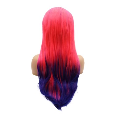 Hair Synthetic Lace Front Wig Straight Long 24inch Purple Root Rose Red Ombre Heavy Density Heat Resistant Realistic Wig