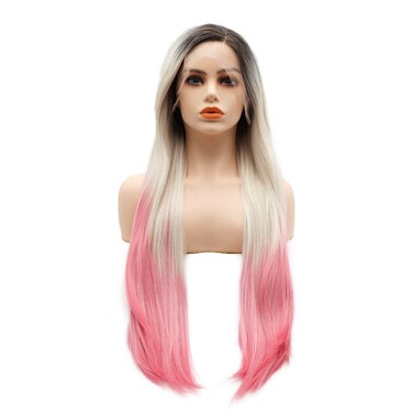 Hair Synthetic Lace Front Wig Straight Super Long 28inch Dark Root Light Blonde Pink Ombre Heavy Density Heat Resistant Realistic Wig