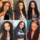 Lace Front Wigs Human Hair Pre-Plucked Deep Wave Synthetic Artificial Wigs Long Middle Part Curly Glueless Wigs for Black Women Girls Transparent Lace Front Closure Glueless Wigs 30 Inch