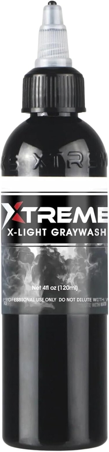 Xtreme Ink Greywashes, Unleash Artistry with Subtle Shades, Extra Light, Light, Medium, and Dark Graywash, Ethical, Sterilized, and Ready-to-Use Tattoo Pigment Dispersion (Light Greywash, 1 oz)
