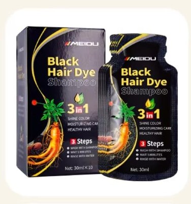 Black Meidu Hair Dye Shampoo, 3 in 1, 30ml x 10 Pack