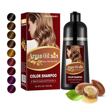 Instant Blonde Brown Hair Dye Shampoo 3 in 1, Argan Oil Brown Hair Dye Easy To Use, Semi-Permanent, Brown Natural Plant Hair Dye, Herbal Hair Color Shampoo for Men Women 500ml