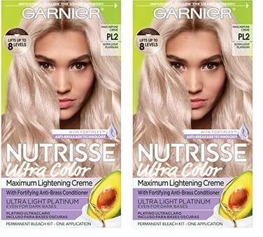 Garnier Hair Color Nutrisse Ultra Color Nourishing Creme, PL2 Ultra Light Platinum (Mascarpone Cr&egrave;me) Permanent Hair Dye, 1 Count (Packaging May Vary) (Pack of 2)