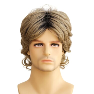 Short Blonde Dark Roots Mens White Blonde Pelucas Hallowen Costume Realistic Synthetic Fiber 60s Shaggy Cosplay Wig