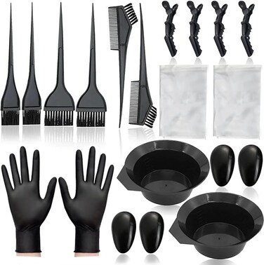 20 Pcs Hair Dye Brush and Bowl Set, Hair Dye Coloring Kit, Hair Coloring Bleaching, Hair Dye Tools for DIY Salon. Hair Tinting Bowl/Dye Brush/Ear Cover/Gloves/Tint Comb