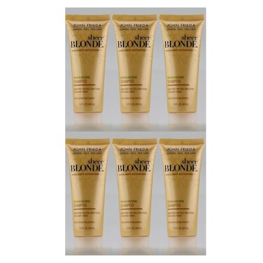 John Frieda Sheer Blonde Highlight Activating Daily Shampoo, Honey to Caramel, 1.5 oz (Pack of 6), For Darker Blondes