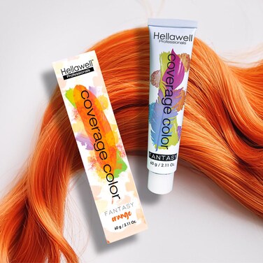 Hellawell Professional Hair Dye. Coverage Color Fantasy - Semi-permanent oxidation coloring cream. Orange 2.11oz
