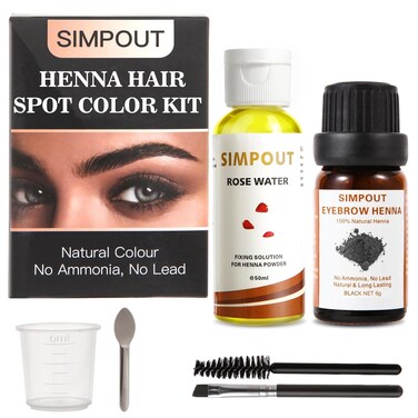 ​Simpout Henna Powder with Rose Water - Natural Henna Powder and Hair Kit, No Ammonia, No Lead, Water &amp; Smudge Proof, Easy to Use(Black)