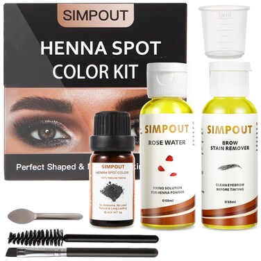Natural Henna Hair Kit - Henna Powder with Rose Water &amp; Brow Stain Remover, No Ammonia, No Lead, Professional Henna Kit for Salon &amp; Home Use (Black)