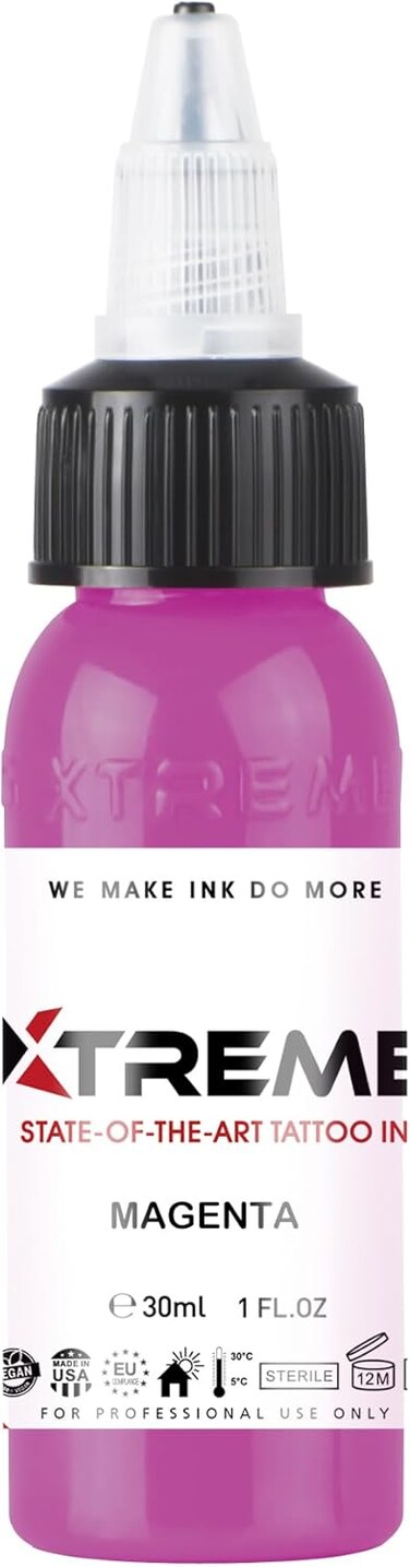Xtreme Tattoo Ink, Versatile Medium Viscosity for Precision Tattooing, Rich Hue, Quick Healing, Acrylic-Free, Water Based, Highest Safety Standards - Ready-to-Use Tattoo Ink (Magenta, 05 oz)