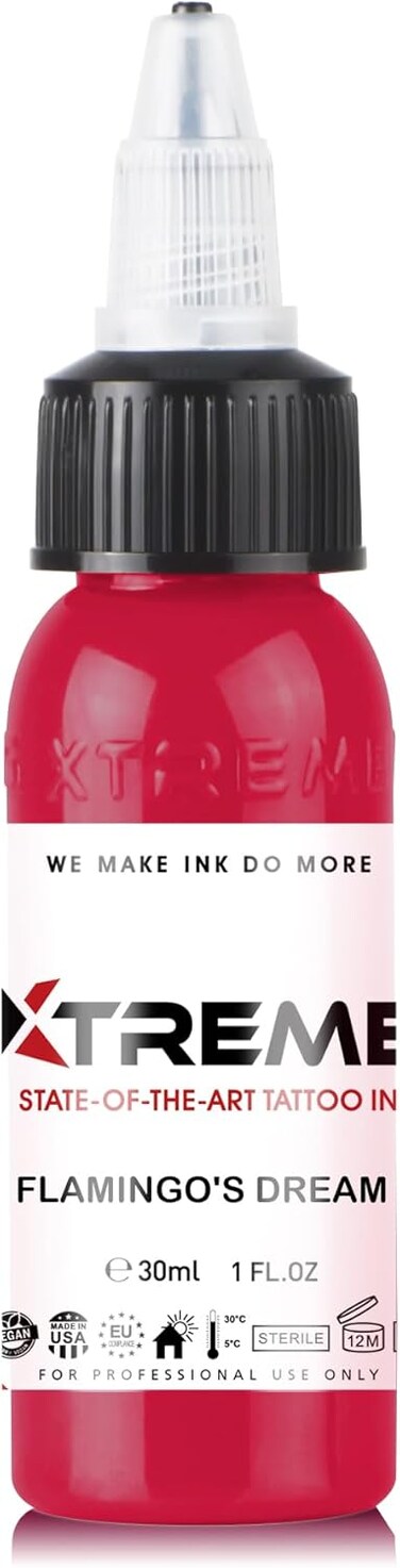 Xtreme Tattoo Ink, Versatile Medium Viscosity for Precision Tattooing, Rich Hue, Quick Healing, Acrylic-Free, Water Based, Highest Safety Standards - Ready-to-Use Tattoo Ink (Flamingo's Dream, 1 oz)