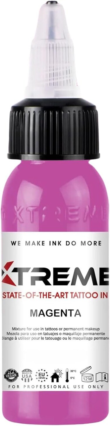 Xtreme Tattoo Ink, Versatile Medium Viscosity for Precision Tattooing, Rich Hue, Quick Healing, Acrylic-Free, Water Based, Highest Safety Standards - Ready-to-Use Tattoo Ink (Magenta, 4 oz)