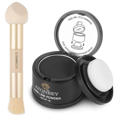 Root Touch Up Sets,Hairline Powder for Women Cover Up- Hairline Concealer for Thin and Thinning Hair, Water &amp; Sweat Resistant,Contain Azonbey Makeup Brush (Black, Med-Makeup Brush)