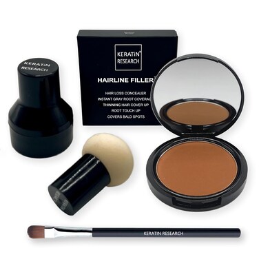 KERATIN RESEARCH Hairline Filler Unisex Mineral Powder Root Touch-Up Hair loss Concealer Scalp &amp; Beard Bald Patch Coverage Fibers for Thinning Hair Waterproof Organic Natural look (AUBURN, XL)